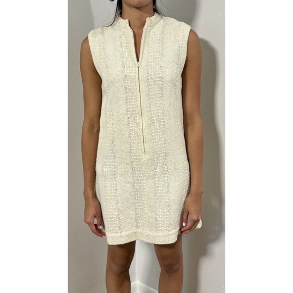 Handmade Dresses & Skirts - ViNTAGE Cream Hand Woven Handmade Zip Front Sleeveless 60s/70s Shift Dress 2-4